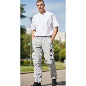 Diesel Beige Convertible Cargo Pants Straight Leg Size 36 Logo Zip Drawstring